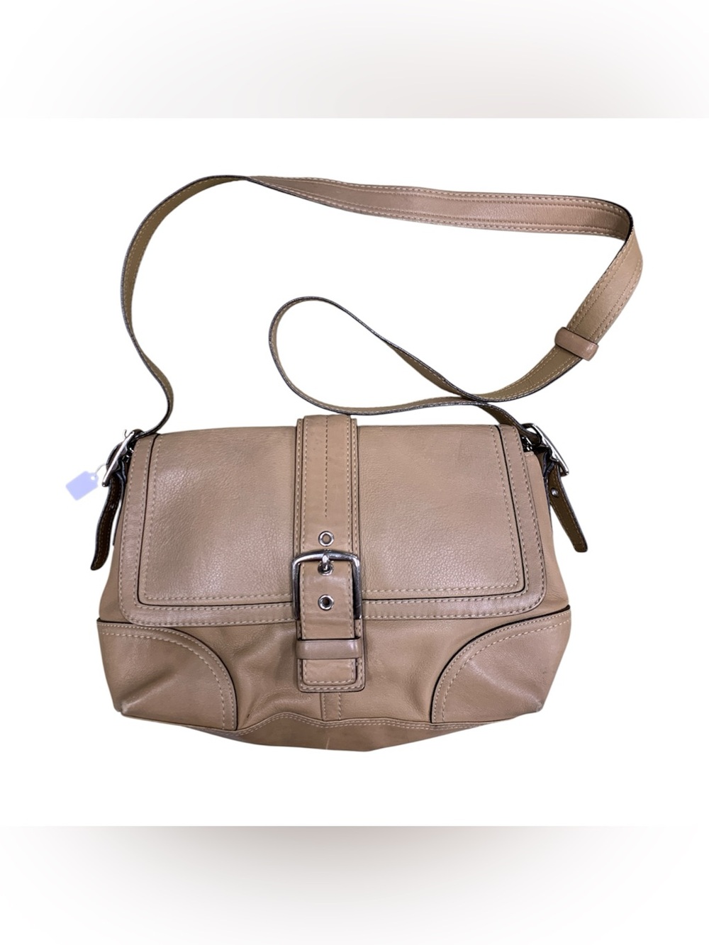 Coach Taupe Leather Crossbody with Buckle Front